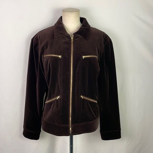 St John Brown Velvet Short With Gold Zips Jacket